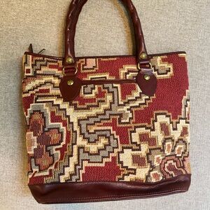 Patricia Nash Red and Brown Patterned Tote